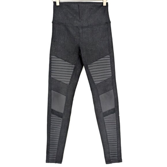 Alo Yoga Black High Waist Moto Legging Glossy Back Athletic Athleisure Medium - Picture 2 of 12